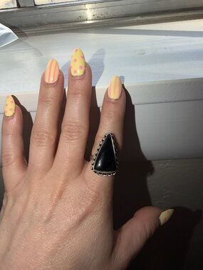 Stamped Black Onyx Adjustable ring